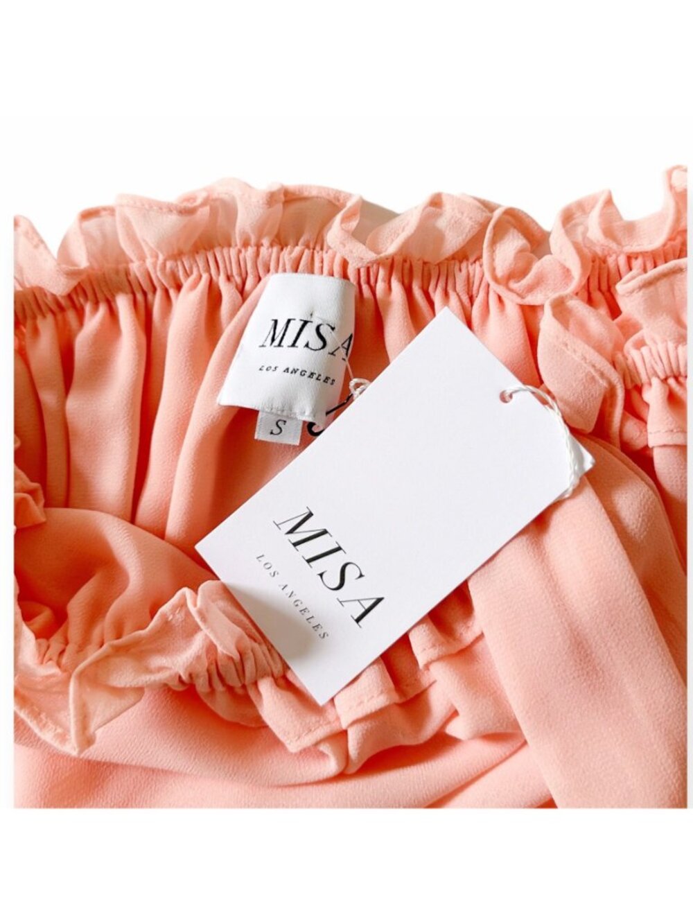 New with Tag MISA Pink Chiffon Lively Off the Shoulder Blouse, Size S - Picture 6 of 15